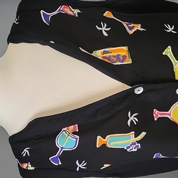 Paradiso Black Button Down Rayon Vacation Cocktails Party Cruise Tank Top Size L - Picture 5 of 7